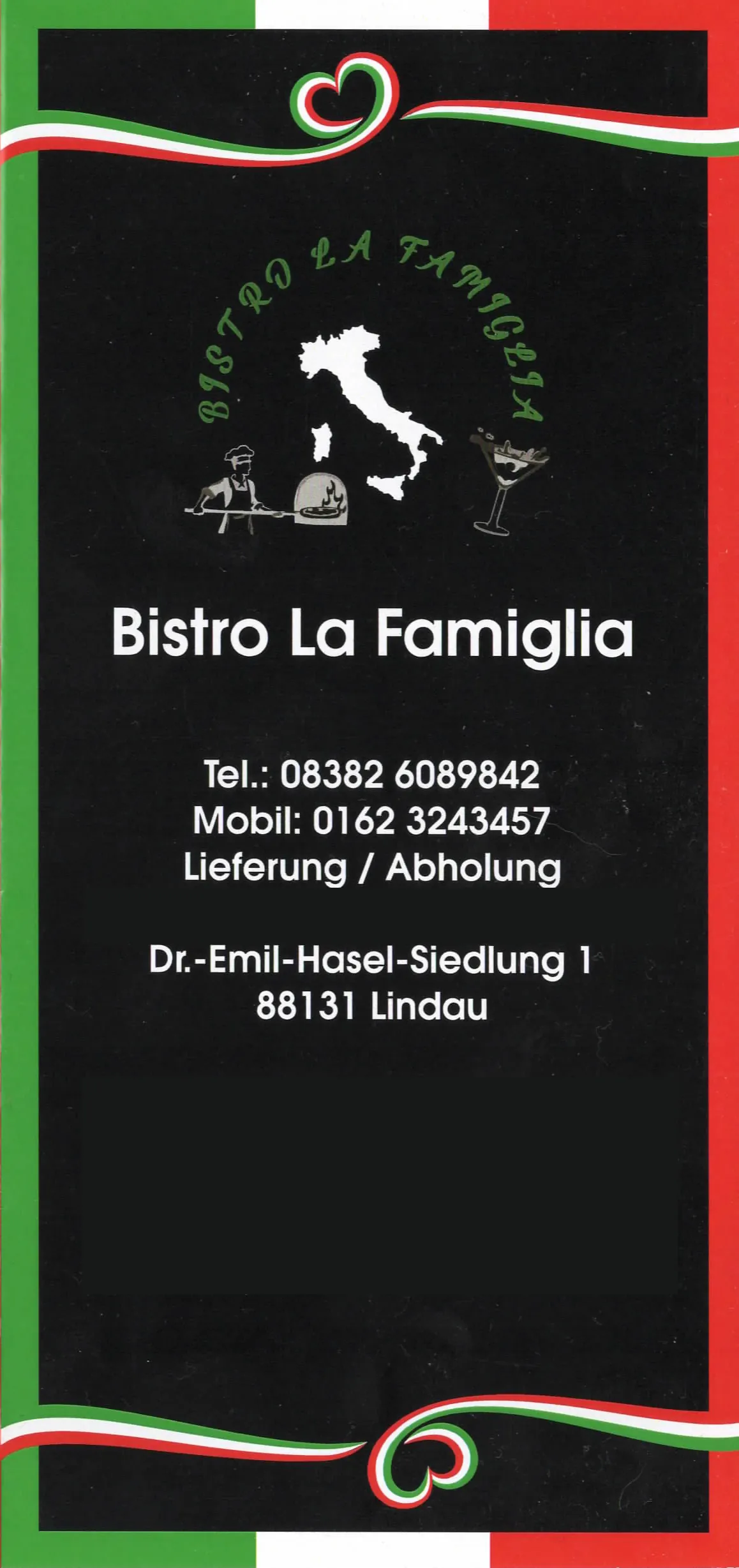 Speisekarte La Famiglia Titel